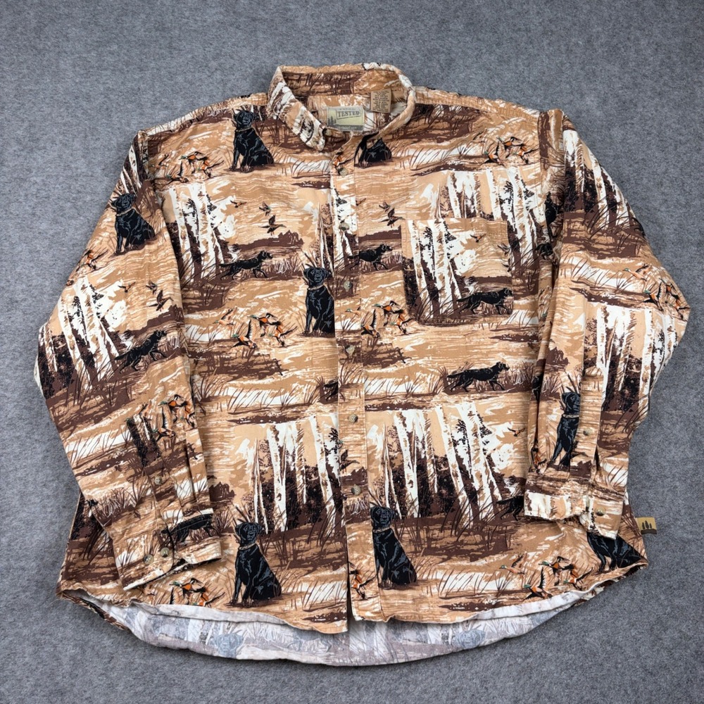 Field Tested Button Down Shirt Mens 2XL Hunting Dog Duck Wildlife Ivory Outdoor